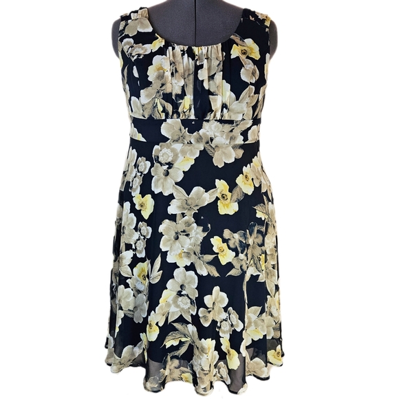 Signature Ella Floral Chiffon Midi Dress Women's 18W Babydoll Cottagecore Church - Picture 1 of 12